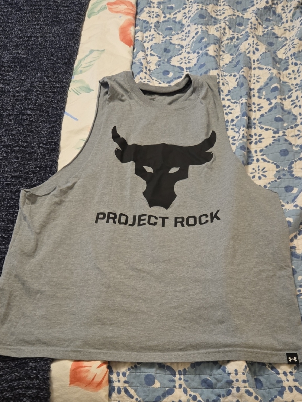 Under Armour Project Rock Gray Muscle Tank with Black Bull Logo